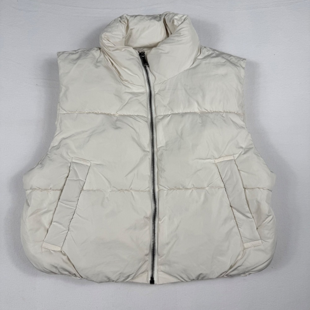 Altar'd State Puffer Vest XS Cream Drawstring Waist Gorpcore Minimalist